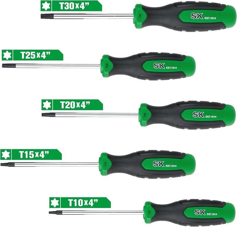 SK 5-Piece Star Screwdriver Set, Magnetic Screwdriver Set, S2 Steel, SureGrip Handle - Image 4